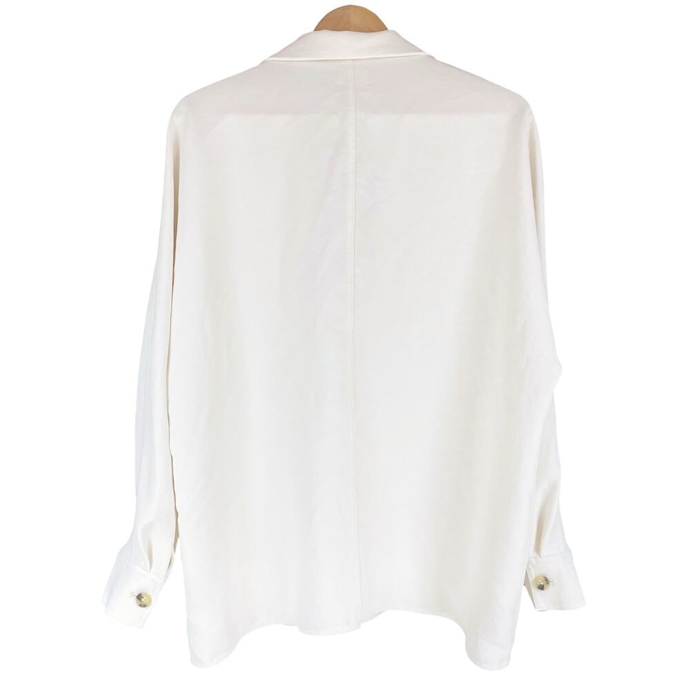 ARITZIA WILFRED Freeform Japanese Crepette Draped Button-Up Top Ivory Size L - Picture 2 of 9